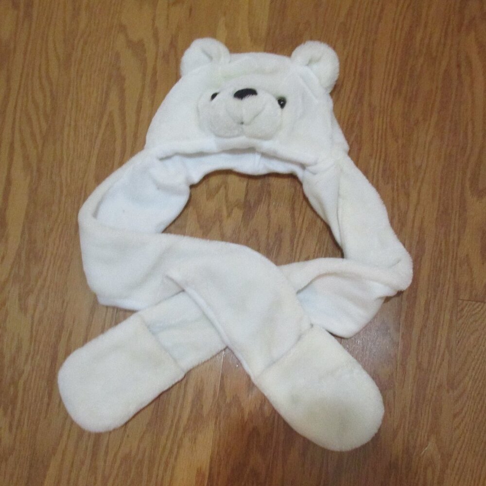 Girls Polar Bear white hat scarf with mittens - so soft and cute